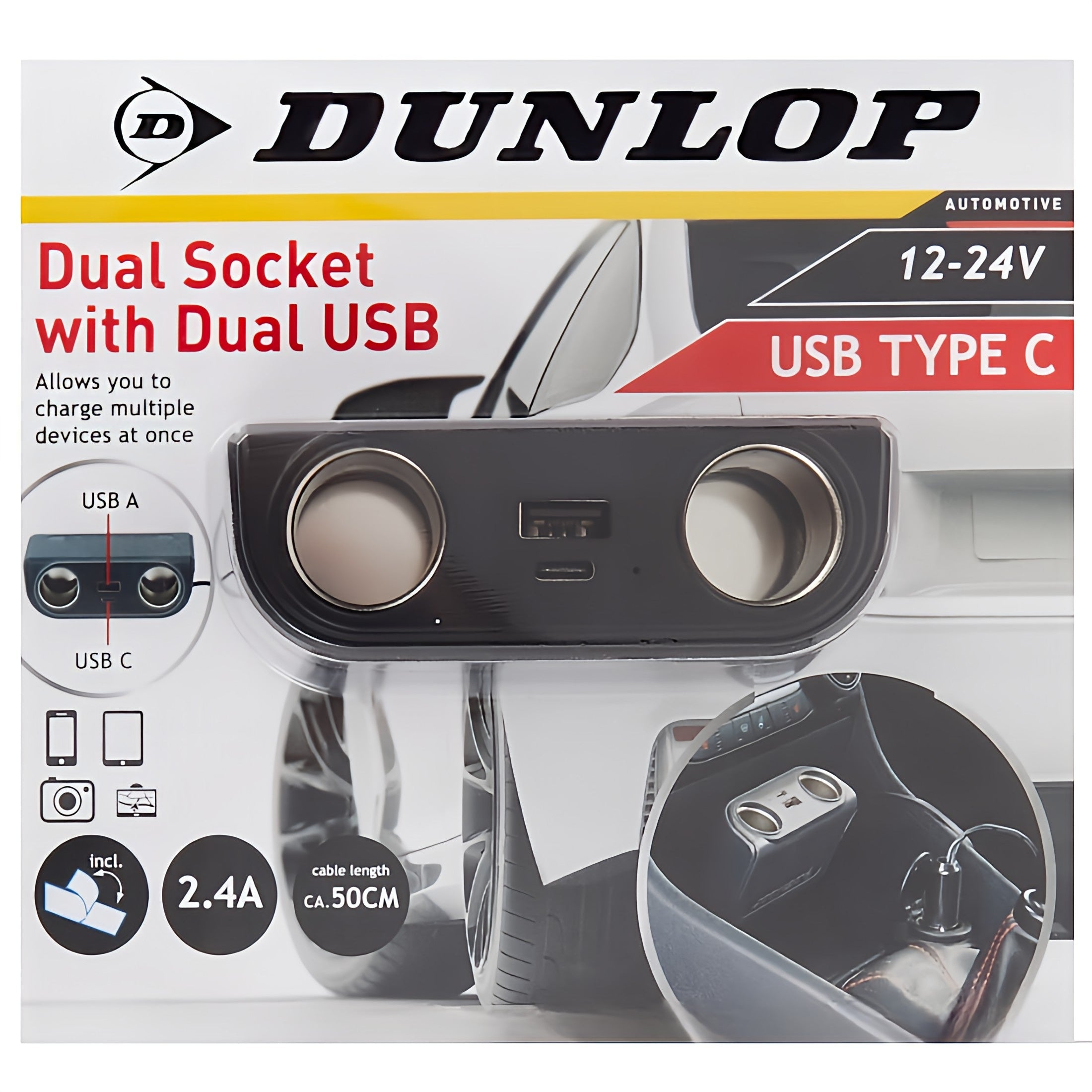 Dunlop Duo Autosteckdose Doppelstecker 1 x USB & 1 x USB C
