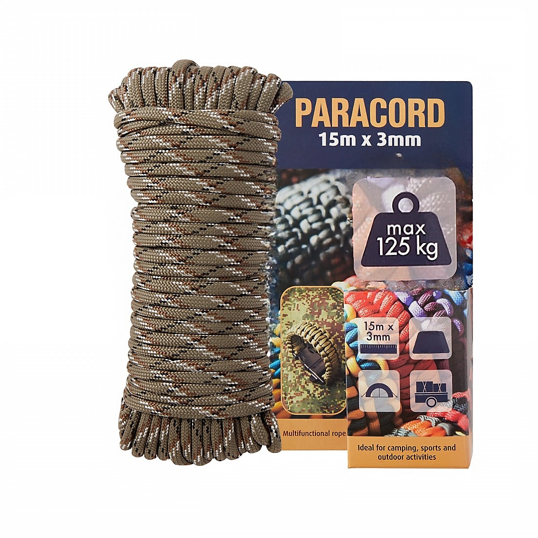 Paracord Seil 15m Lang  Reißfestigkeit 125 kg belastbar OUTDOOR fürs Camping Wandern Sichern Nylonverstärkt Kern-Strängen