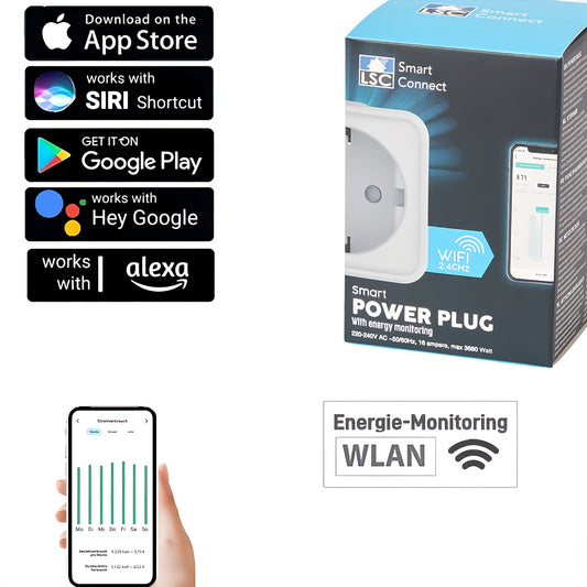 Smart Meter Steckdose Stromverbrauch messen, steuern und sparen - mit WiFi, arbeitet mit Alexa Google Home Siri sowie weiteren Apps, perfektes Zubehör für Generatoren und Balkonkraftwerke