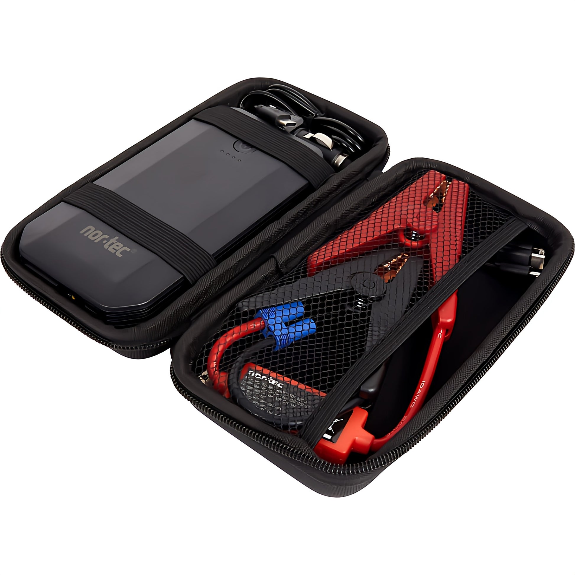 Starthilfe Set Powerbank 7200 mhA 12V Auto Batterie Booster Starter Powerbank mit Starthilfekabel und Tasche, SOS-Funktion USB-Anschluss mit Krokodilklemme