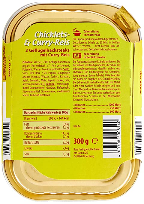 Buss Freizeitmacher - Leckeres Fertiggericht mit Chicklets & Curry-Reis - 12 x 300 g, 300g (12er Pack)