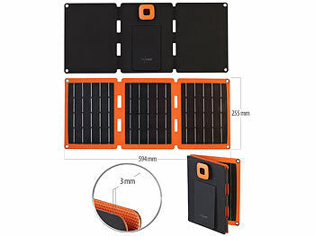 21-Watt-Solarpanel-Ladegerät, USB-C/-A, je 2,4 A, faltbar, IP65, ETFE - Selbstschutz-Deutschland 